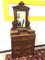 Antique Walnut Dresser with Mirror