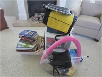 assorted books, totes w/scarves, gloves, etc