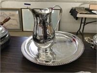WATER PITCHER AND 2 SERVING PLATERS, SILVERPLATE