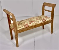 Pine fireside bench, tall arms on each ends, slip