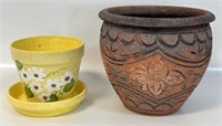 CHARMING HAND PAINTED CLAY POT & POTTERY PLANTER