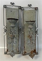 GREAT PAIR OF TIN WALL SCONCE CANDLE HOLDERS