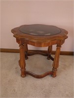 Vintage Wood End Table Glass Top