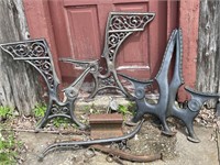 cast iron wall decor and rail road tie/anvil.