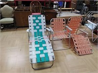 3 vintage metal lawn chairs, 1 damaged as shown