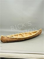 wood & bark crafted canoe- 22" long