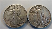 2 - 1945 Liberty Walking Half  Dollars