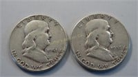 2- 1951 Ben Franklin Half Dollars