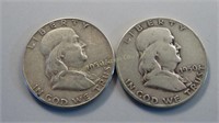 2- 1950 Ben Franklin Half Dollars