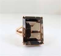 14K Yellow Gold Emerald Cut Smoky Quartz Ring