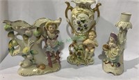 3 antique Italian porcelain bud vases, one