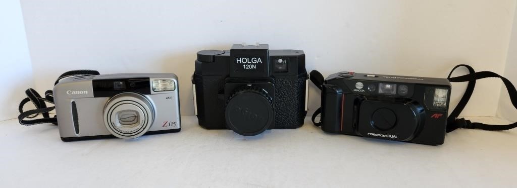 3 Film Cameras Cannon Z115 Minolta & Holga