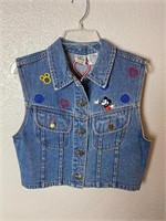 Vintage 90s Denim Peace Love Mickey Mouse Vest New