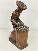 carved wooden steel drum player - 13.5" tall