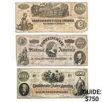 LOT OF (3) 1862-1864 $100 CSA CONFEDERATE NOTES