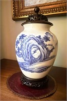 Blue & White Asian Jar w/ Stand