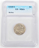 1938-D BUFFALO NICKEL - ICG MS64