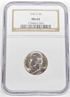 1942-S SILVER WAR NICKEL - NGC MS65