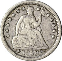 1853 SEATED LIBERTY HALF DIME - VG