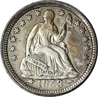 1853 SEATED HALF DIME - VF, OLD CLEANING