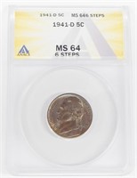 1941-D JEFFERSON NICKEL - ANACS MS64 6 STEPS