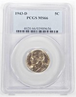 1943-D SILVER WAR NICKEL - PCGS MS66