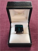 BIG Sterling Silver Emerald Green Cocktail Ring 7