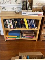 Wooden shelf with books and magazines lot