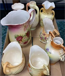 COLLECTION OF HAND PAINTED PITCHERS & VASES