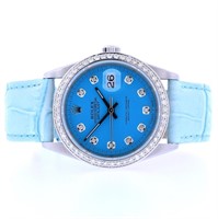 36MM Rolex DateJust Diamond Watch Blue Dial