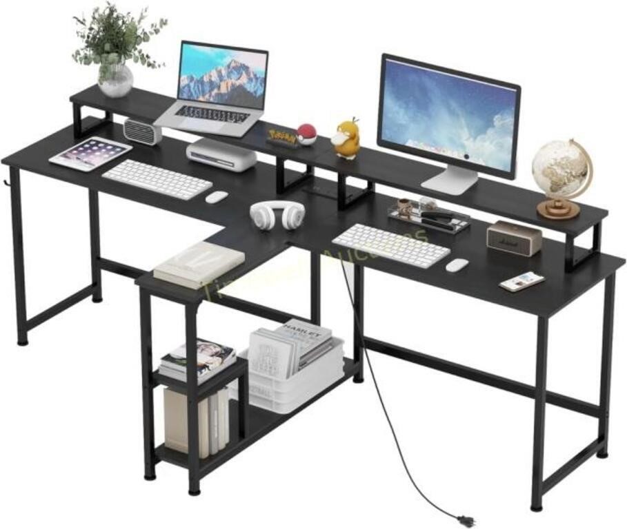 Mexin Two Person Desk  L Shaped 83.7In  Black