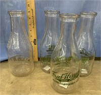 1 F.P. May Elmira NY milk bottle & 3 Fred Hayes