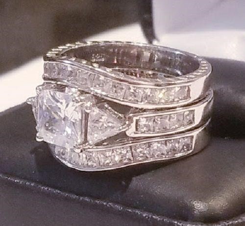  4 Ct Princess cut Engagement ring Wedding set 925