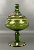 Vintage Romanian Blown Glass Covered Candy Dish