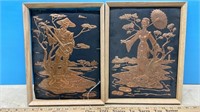 Framed Embossed Copper Asian Theme Pictures.