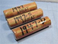 Three Rolls Of Lincoln Wheat Cents 1947 P-D-S