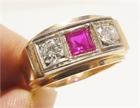 14K Y Gold Diamond (.50 TCW) Ruby Ring Sz11.5 6.9g