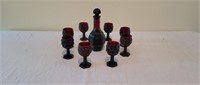 Vintage Cape Cod Ruby Red Decanter and Goblets