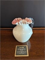Vintage White/Pink Milk Glass Ruffled Pitcher