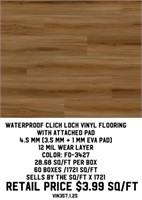 Waterproof Click Lock Vinyl Flooring w/Pad x1721SF