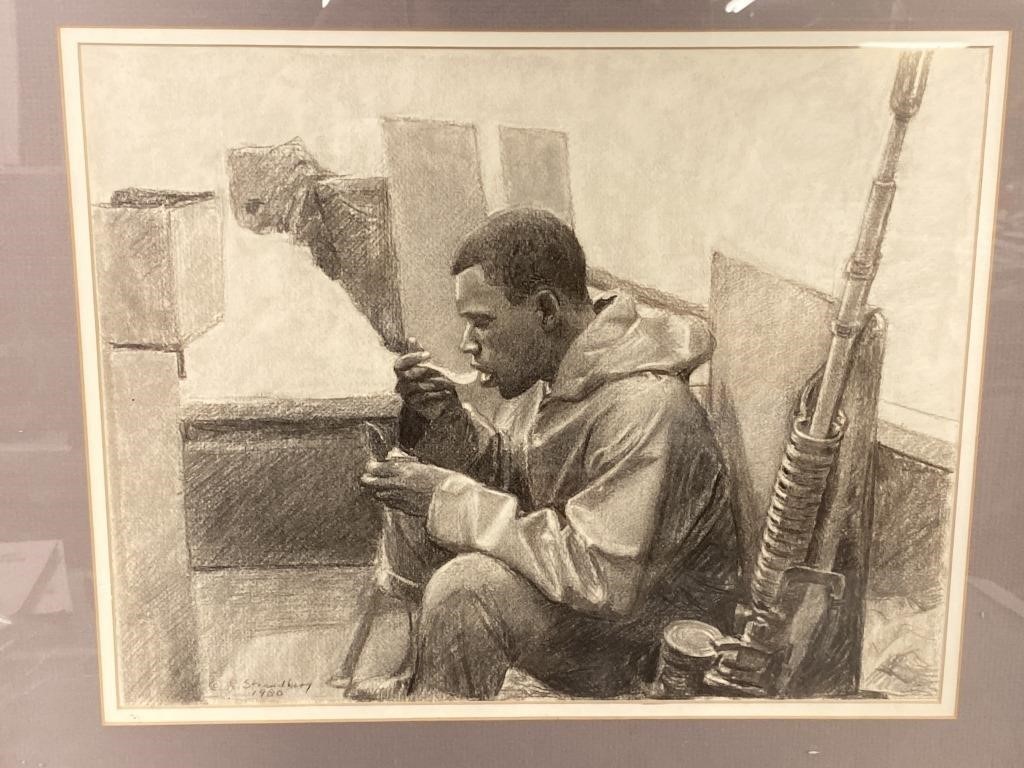 Framed Charcoal Drawing 'PJ' by R. Strandberg (198