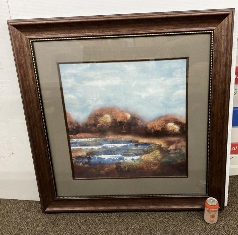 Framed Landscape Print with Autumn Trees and Wa