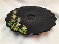 Black Glass Hand-Painted 10" Cake Plate