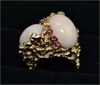 14k Gold Coral & Amethyst Designer Ladies Ring