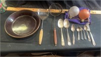 Silverplate, vintage kitchen items, old light