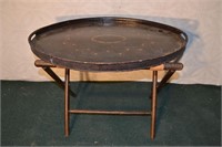 19th C oval papier mache serving tray and later lo