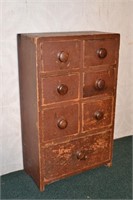 Early dovetailed and painted wood 7 drawer spice c