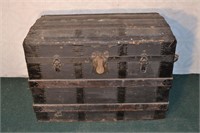 Wood, canvas and metal bound steamer trunk by John