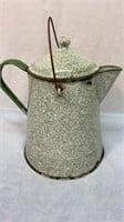 Old green splatter porcelain coffee pot