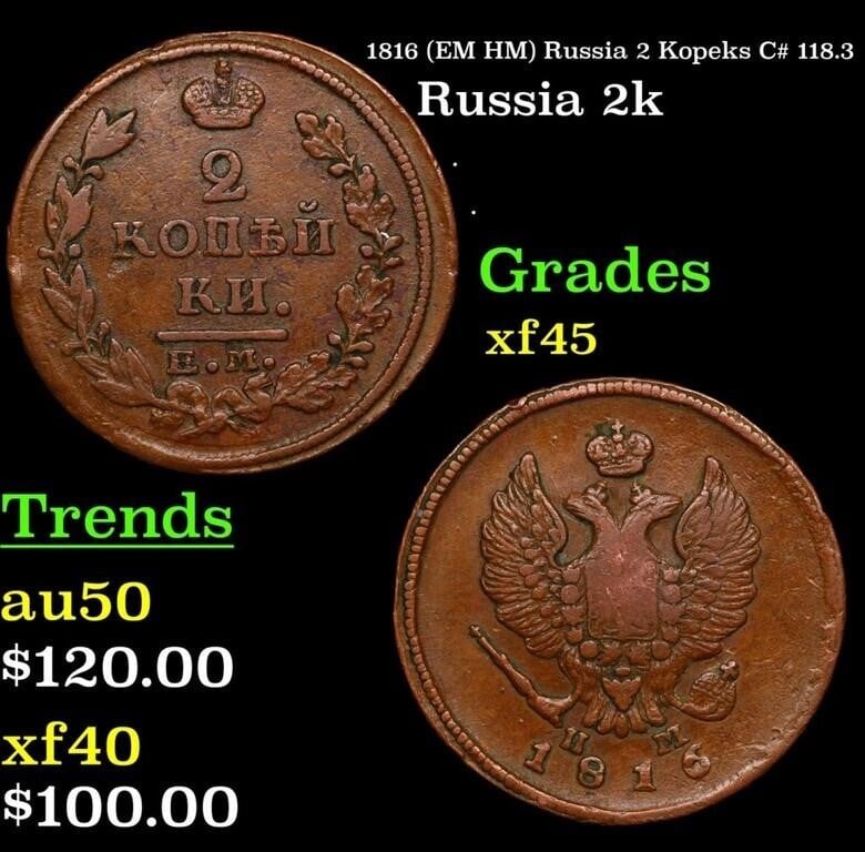 1816 (EM HM) Russia 2 Kopeks C# 118.3 Grades xf+